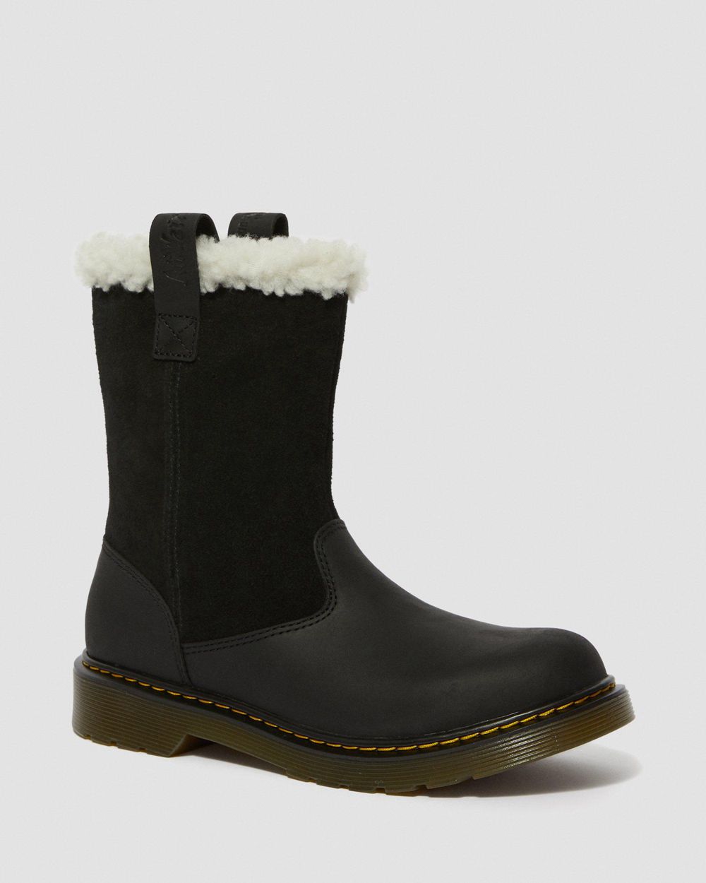 Dr Martens Juney Faux Fur Lined Topánky Detske ( Čierne ) SK 936-UWCBAG